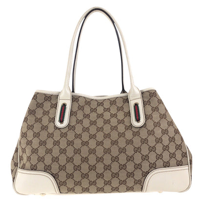 Gucci Tote Bag 168805 Gg Canvas, Leather Beige Ivory Gold Metal Tote Bag Shoulder Bag Sherry Line