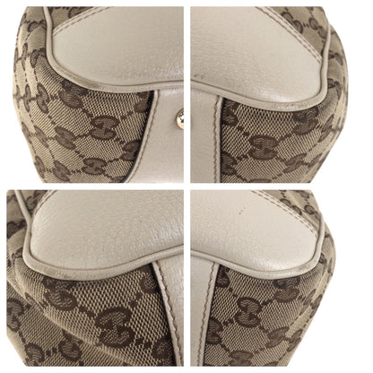 Gucci Tote Bag 168805 Gg Canvas, Leather Beige Ivory Gold Metal Tote Bag Shoulder Bag Sherry Line