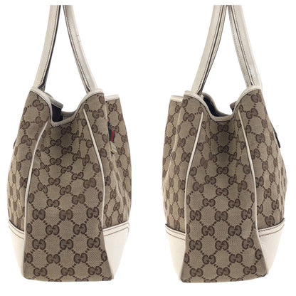 Gucci Tote Bag 168805 Gg Canvas, Leather Beige Ivory Gold Metal Tote Bag Shoulder Bag Sherry Line