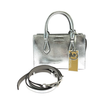Michael Kors Shoulder Bag Leather Silver Silvermetal Shoulder Bag Handbag 2Way Sheila Logo Women