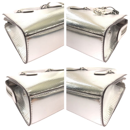 Michael Kors Shoulder Bag Leather Silver Silvermetal Shoulder Bag Handbag 2Way Sheila Logo Women