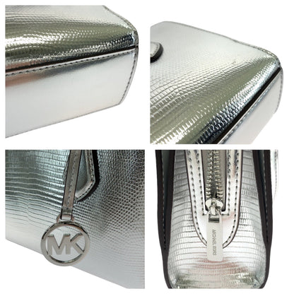 Michael Kors Shoulder Bag Leather Silver Silvermetal Shoulder Bag Handbag 2Way Sheila Logo Women