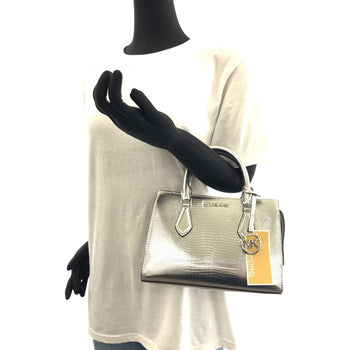Michael Kors Shoulder Bag Leather Silver Silvermetal Shoulder Bag Handbag 2Way Sheila Logo Women