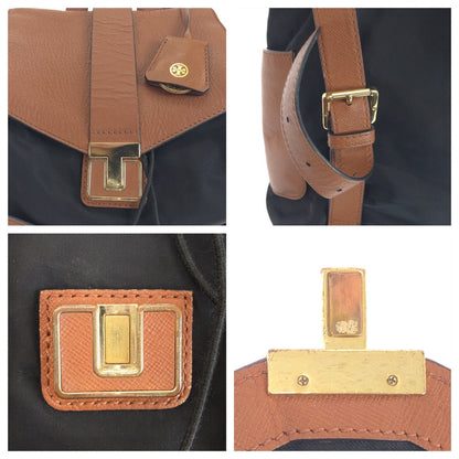 Tory Burch Backpack Hst036 0913 Nylon, Leather Black Brown Gold Metal Backpack Backpack Women