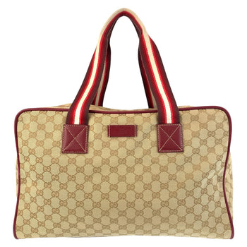 Gucci Boston Duffel Bag 153240 Gg Canvas, Leather Beige Bordeaux Silvermetal Boston Duffel Bag