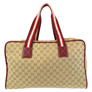 Gucci Boston Duffel Bag 153240 Gg Canvas, Leather Beige Bordeaux Silvermetal Boston Duffel Bag