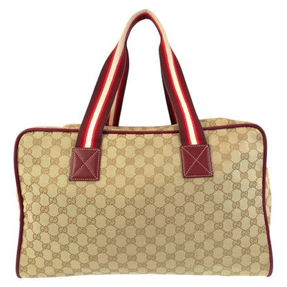 Gucci Boston Duffel Bag 153240 Gg Canvas, Leather Beige Bordeaux Silvermetal Boston Duffel Bag