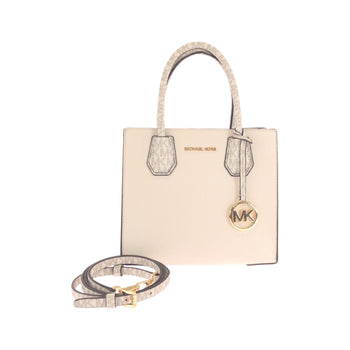 Michael Kors Tote Bag Leather Beige Ivory Gold Metal Tote Bag Shoulder Bag 2Way Women