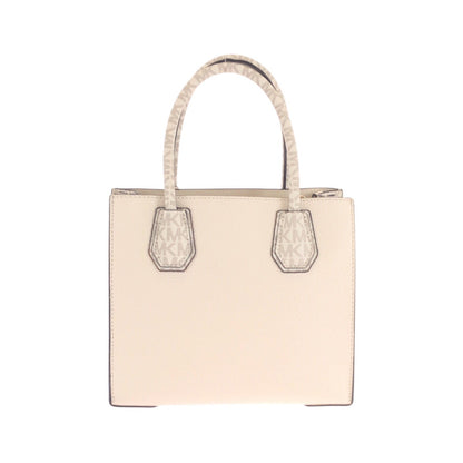 Michael Kors Tote Bag Leather Beige Ivory Gold Metal Tote Bag Shoulder Bag 2Way Women