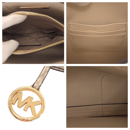 Michael Kors Tote Bag Leather Beige Ivory Gold Metal Tote Bag Shoulder Bag 2Way Women