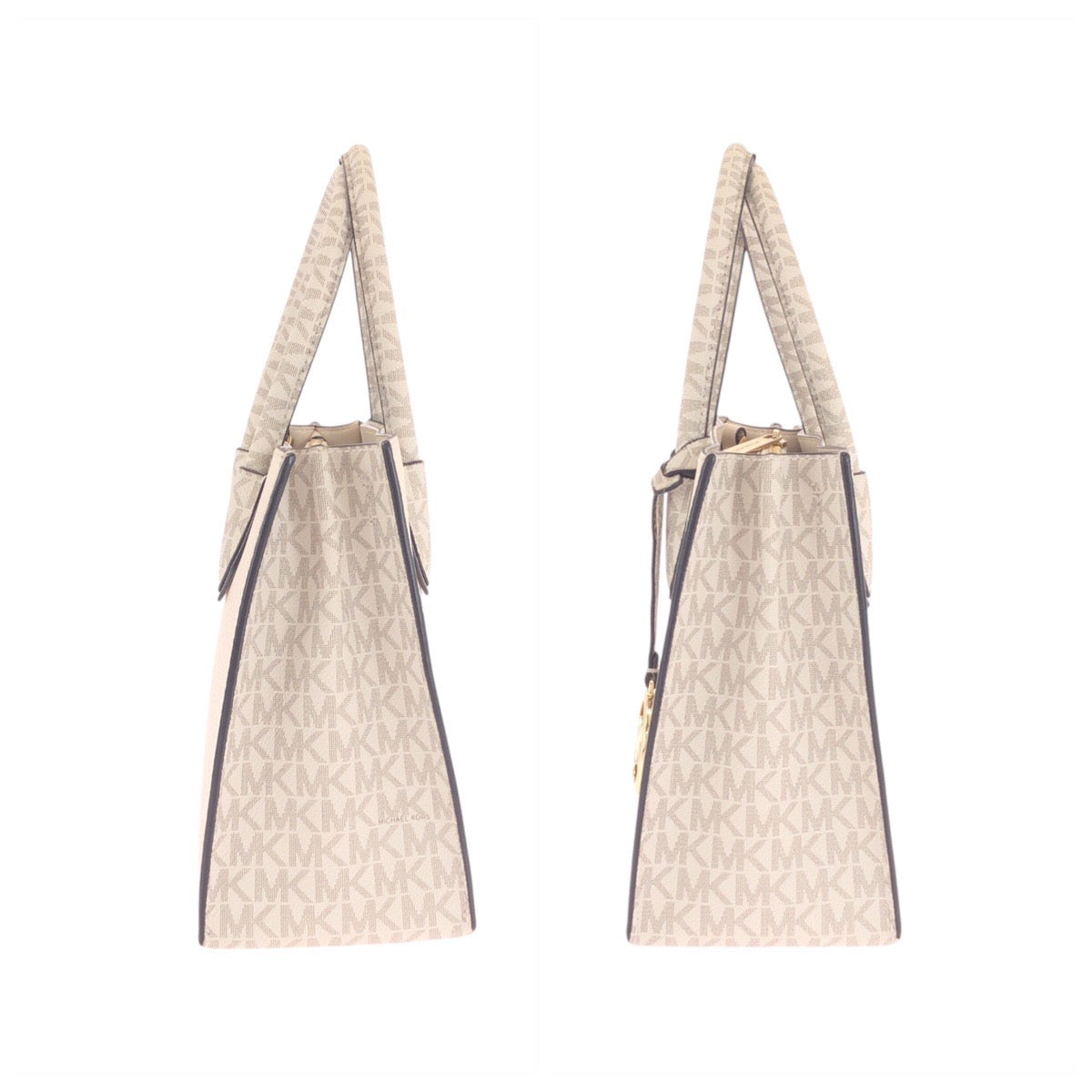 Michael Kors Tote Bag Leather Beige Ivory Gold Metal Tote Bag Shoulder Bag 2Way Women