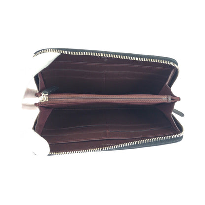 Chanel Long Wallet Purse Lambskin Black Silver Metal Long Wallet Purse Zip Around Matrasse Coco