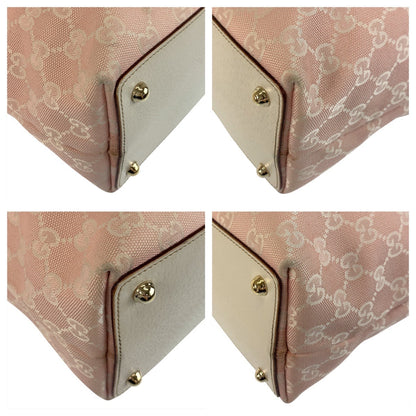 Gucci Tote Bag 120836 Gg Canvas, Leather Pink White Gold Metal Tote Bag Shoulder Bag Women
