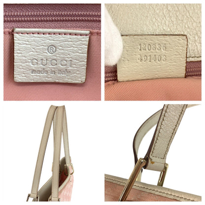 Gucci Tote Bag 120836 Gg Canvas, Leather Pink White Gold Metal Tote Bag Shoulder Bag Women