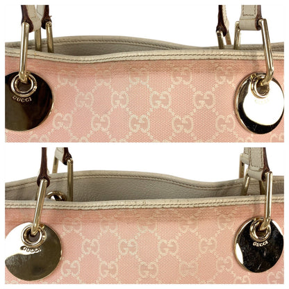 Gucci Tote Bag 120836 Gg Canvas, Leather Pink White Gold Metal Tote Bag Shoulder Bag Women