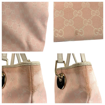 Gucci Tote Bag 120836 Gg Canvas, Leather Pink White Gold Metal Tote Bag Shoulder Bag Women