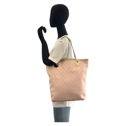 Gucci Tote Bag 120836 Gg Canvas, Leather Pink White Gold Metal Tote Bag Shoulder Bag Women