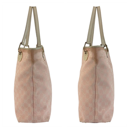 Gucci Tote Bag 120836 Gg Canvas, Leather Pink White Gold Metal Tote Bag Shoulder Bag Women