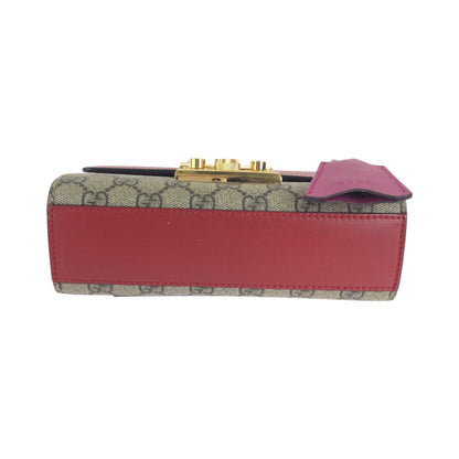 Gucci Shoulder Bag 409487 Gg Supreme Canvas Red Pink Brown Gold Metal Chainshoulder Bag Pochette