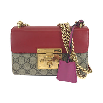 Gucci Shoulder Bag 409487 Gg Supreme Canvas Red Pink Brown Gold Metal Chainshoulder Bag Pochette