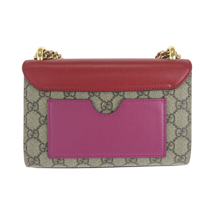 Gucci Shoulder Bag 409487 Gg Supreme Canvas Red Pink Brown Gold Metal Chainshoulder Bag Pochette