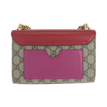 Gucci Shoulder Bag 409487 Gg Supreme Canvas Red Pink Brown Gold Metal Chainshoulder Bag Pochette