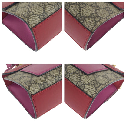 Gucci Shoulder Bag 409487 Gg Supreme Canvas Red Pink Brown Gold Metal Chainshoulder Bag Pochette