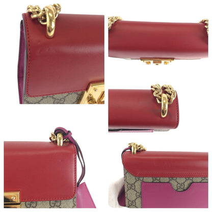 Gucci Shoulder Bag 409487 Gg Supreme Canvas Red Pink Brown Gold Metal Chainshoulder Bag Pochette
