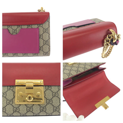 Gucci Shoulder Bag 409487 Gg Supreme Canvas Red Pink Brown Gold Metal Chainshoulder Bag Pochette