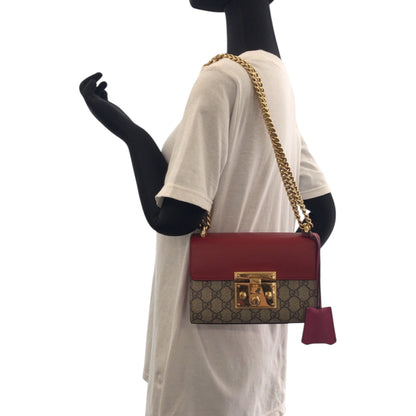 Gucci Shoulder Bag 409487 Gg Supreme Canvas Red Pink Brown Gold Metal Chainshoulder Bag Pochette