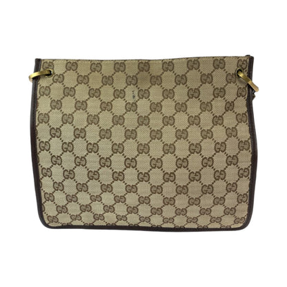 Gucci Shoulder Bag 91762 Gg Canvas Beige Brown Gold Metal Shoulder Bag Pochette Plate Charm Women