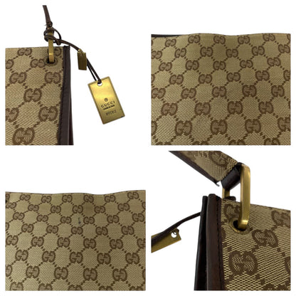 Gucci Shoulder Bag 91762 Gg Canvas Beige Brown Gold Metal Shoulder Bag Pochette Plate Charm Women