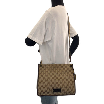 Gucci Shoulder Bag 91762 Gg Canvas Beige Brown Gold Metal Shoulder Bag Pochette Plate Charm Women