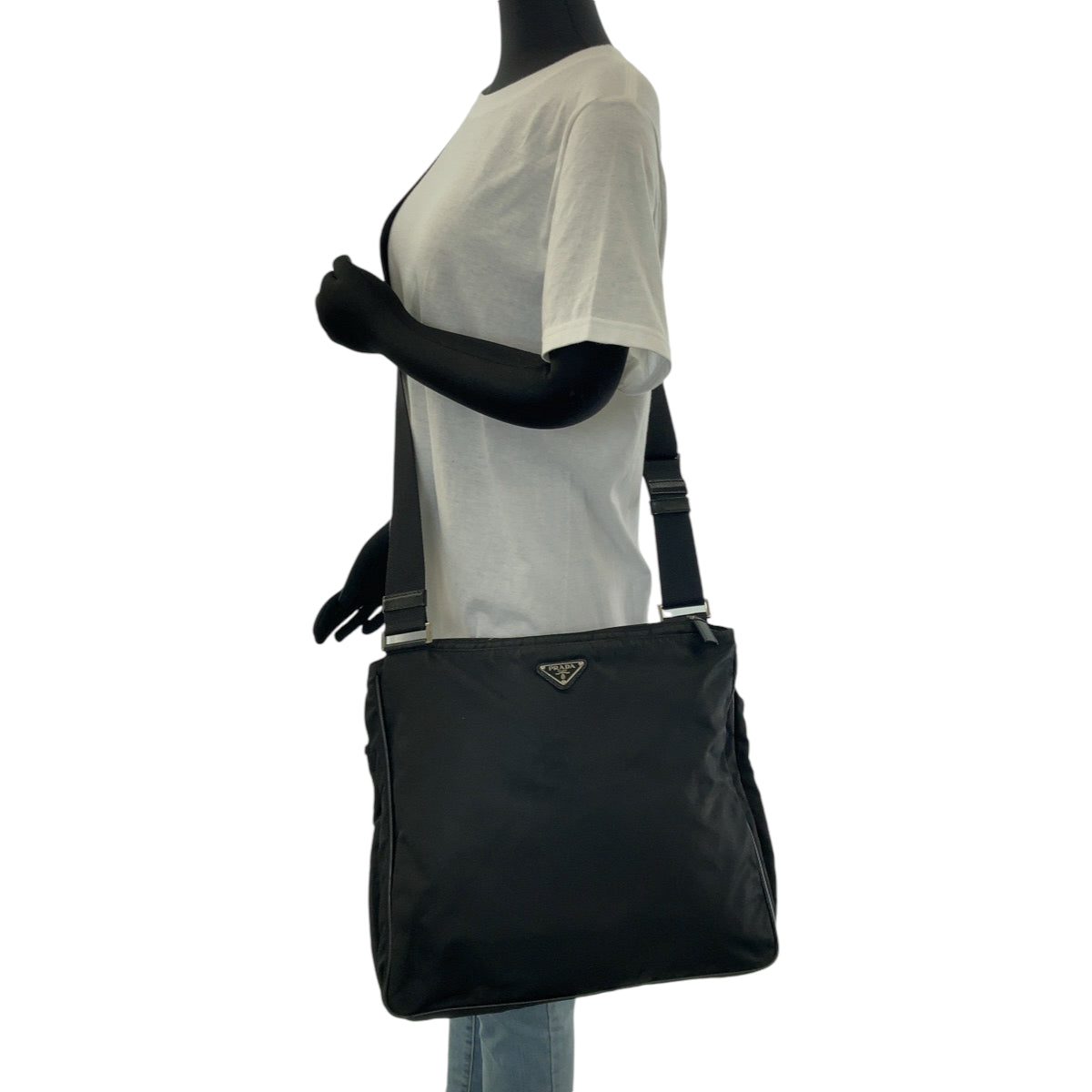 Prada Shoulder Bag Nylon Black Silvermetal Crossbody Shoulder Bag Messenger Bag Test Triangle With