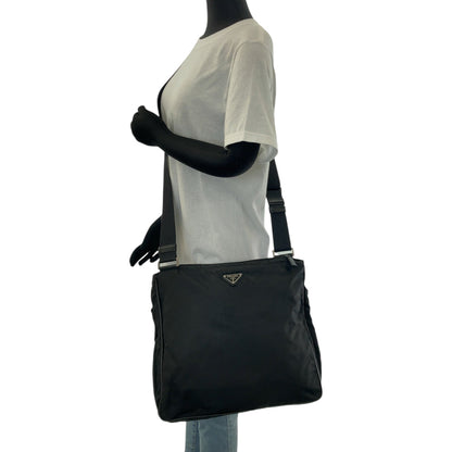 Prada Shoulder Bag Nylon Black Silvermetal Crossbody Shoulder Bag Messenger Bag Test Triangle With