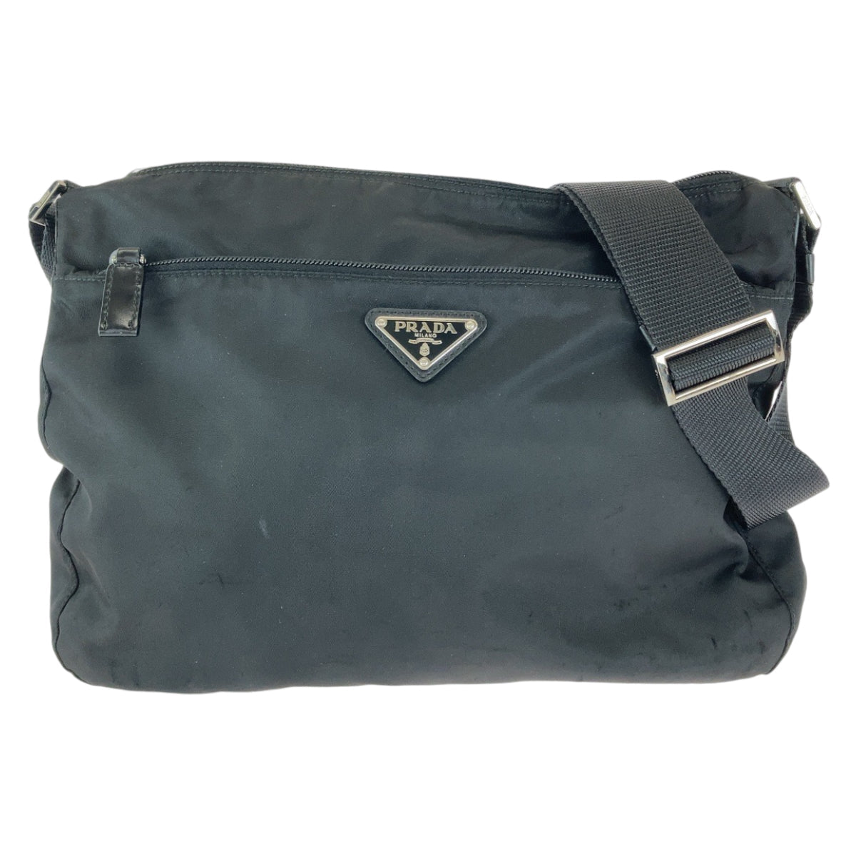 Prada Shoulder Bag Nylon Black Silver Metal Shoulder Bag Pochette Test Triangle With Logo Women
