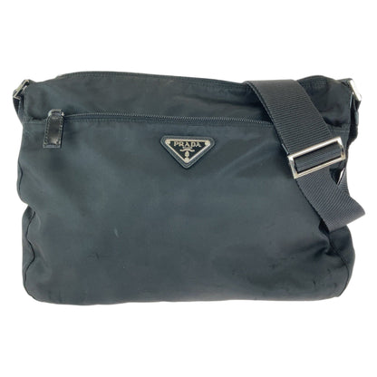Prada Shoulder Bag Nylon Black Silver Metal Shoulder Bag Pochette Test Triangle With Logo Women