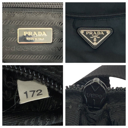Prada Shoulder Bag Nylon Black Silver Metal Shoulder Bag Pochette Test Triangle With Logo Women