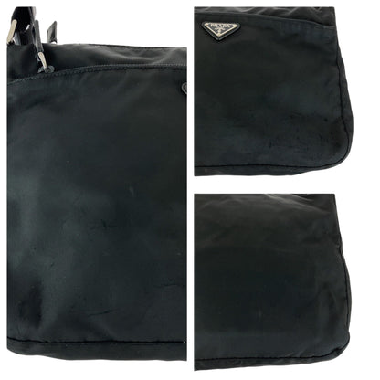 Prada Shoulder Bag Nylon Black Silver Metal Shoulder Bag Pochette Test Triangle With Logo Women