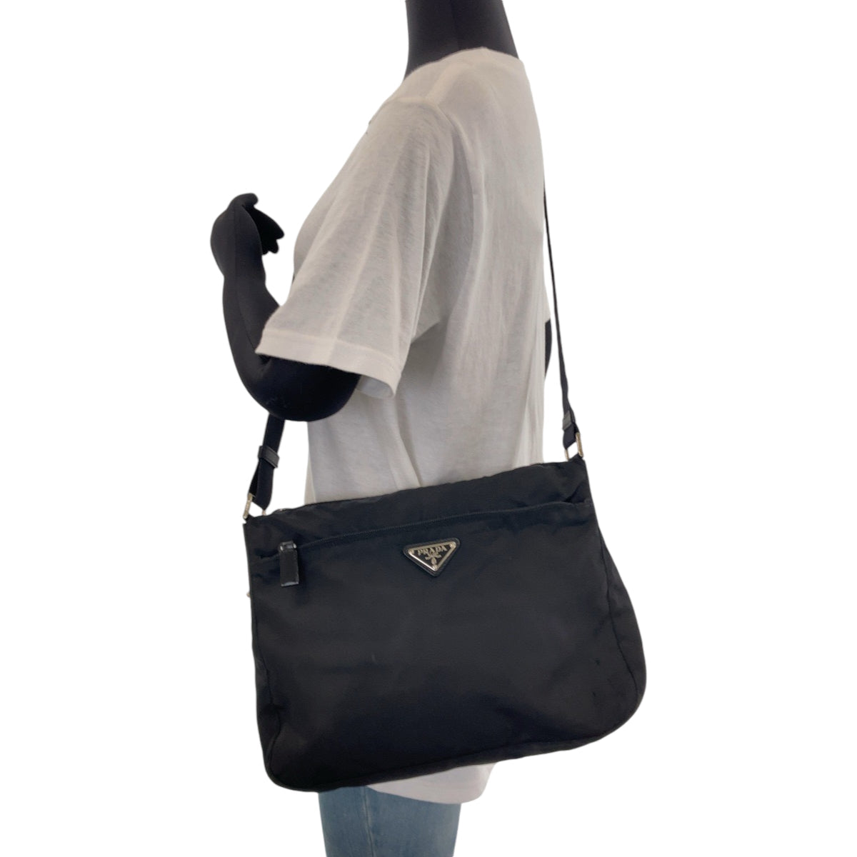 Prada Shoulder Bag Nylon Black Silver Metal Shoulder Bag Pochette Test Triangle With Logo Women
