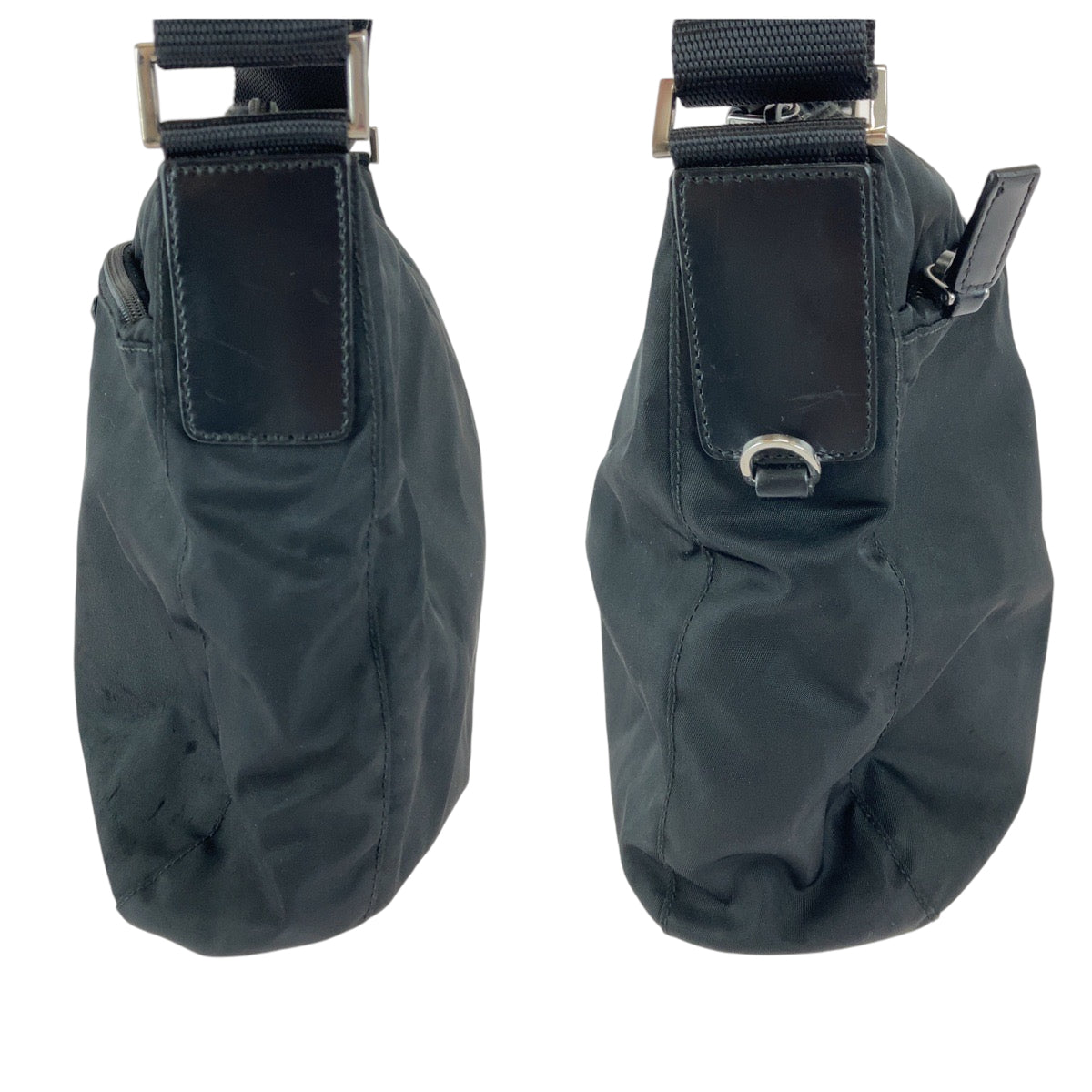 Prada Shoulder Bag Nylon Black Silver Metal Shoulder Bag Pochette Test Triangle With Logo Women