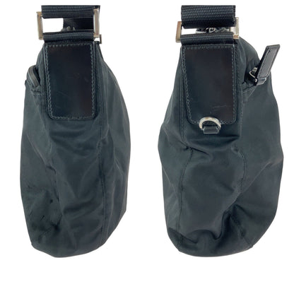 Prada Shoulder Bag Nylon Black Silver Metal Shoulder Bag Pochette Test Triangle With Logo Women