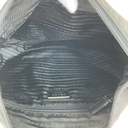 Prada Shoulder Bag Nylon Black Silver Metal Shoulder Bag Pochette Test Triangle With Logo Women