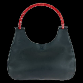 Gucci Shoulder Bag 001 3739 Leather Black Bamboo Women