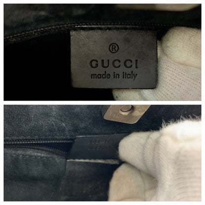 Gucci Shoulder Bag 001 3739 Leather Black Bamboo Women