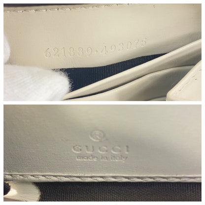 Gucci Long Wallet Purse 621889 Leather Off White Gold Metal Long Wallet Purse Round Zip Horsebit