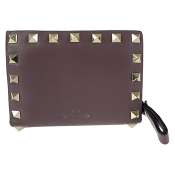 Valentino Bifold Wallet Tw2P0620Bol416 Leather Purple Folding Wallet Compact Wallet Rock Studs Women