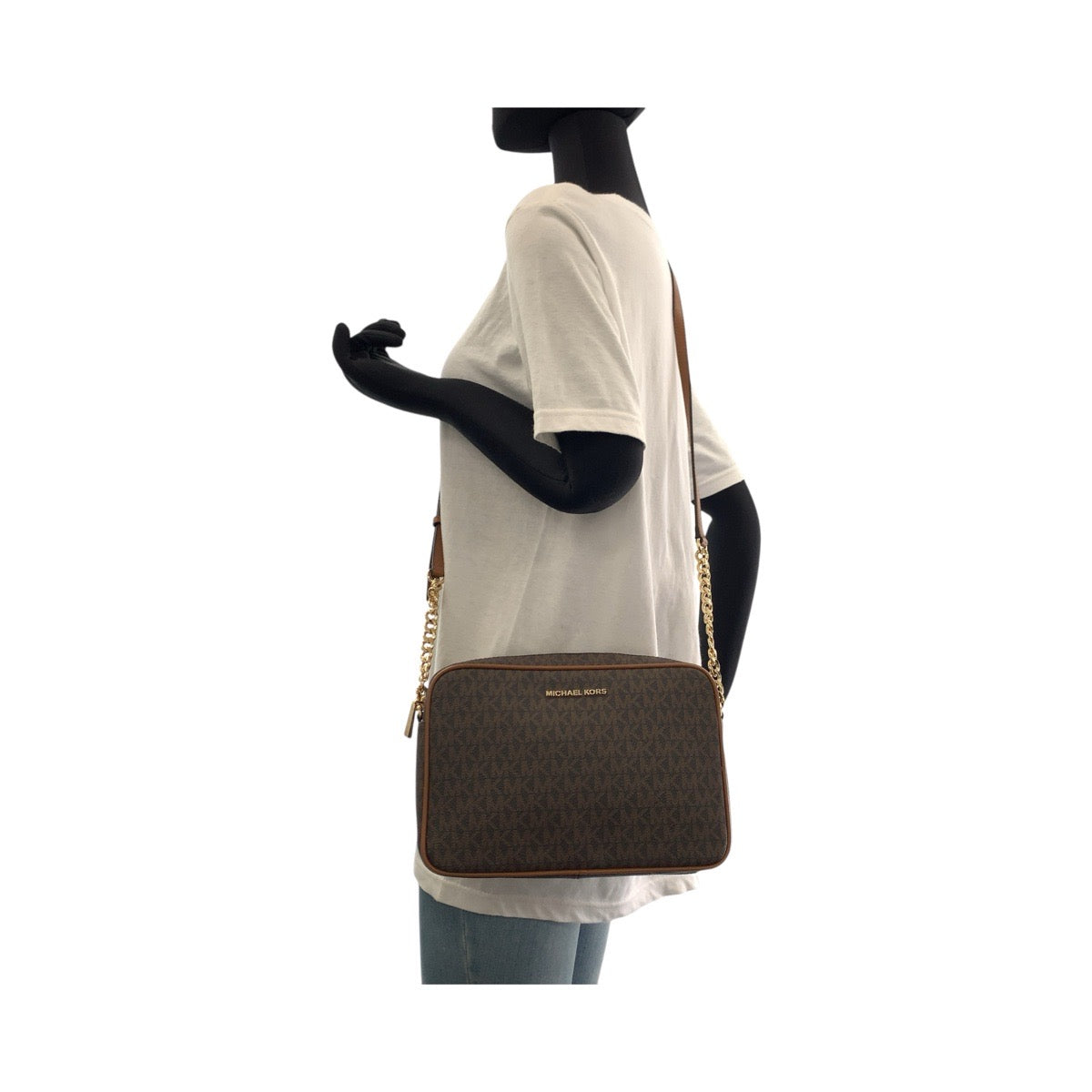 Michael Kors Shoulder Bag Pvc, Leather Brown Gold Metal Shoulder Bag Pochette Women