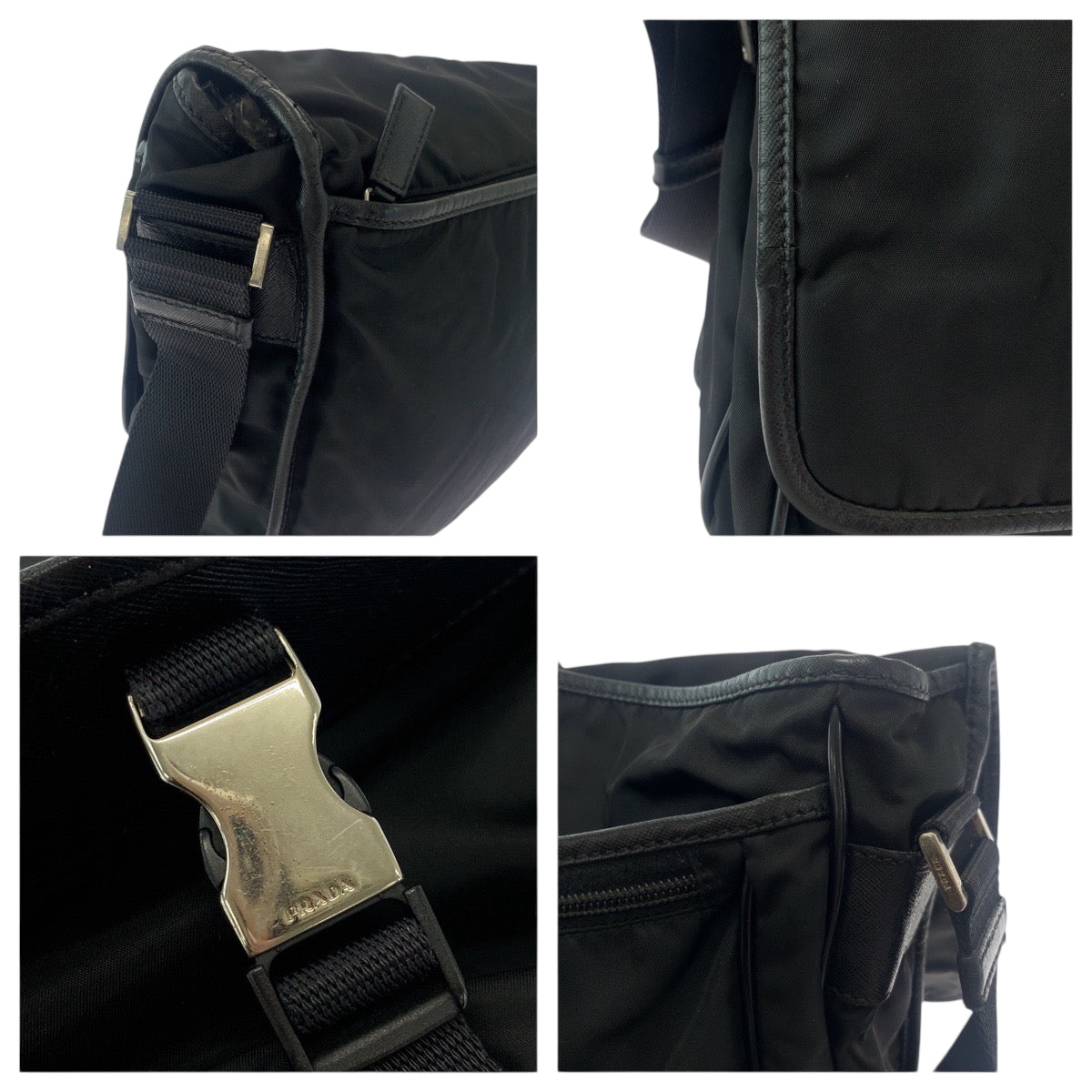 Prada Shoulder Bag V166 Nylon Black Silvermetal Shoulder Bag Messenger Bag Test Triangle With Logo