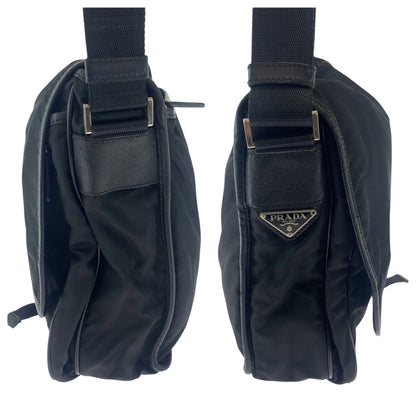 Prada Shoulder Bag V166 Nylon Black Silvermetal Shoulder Bag Messenger Bag Test Triangle With Logo